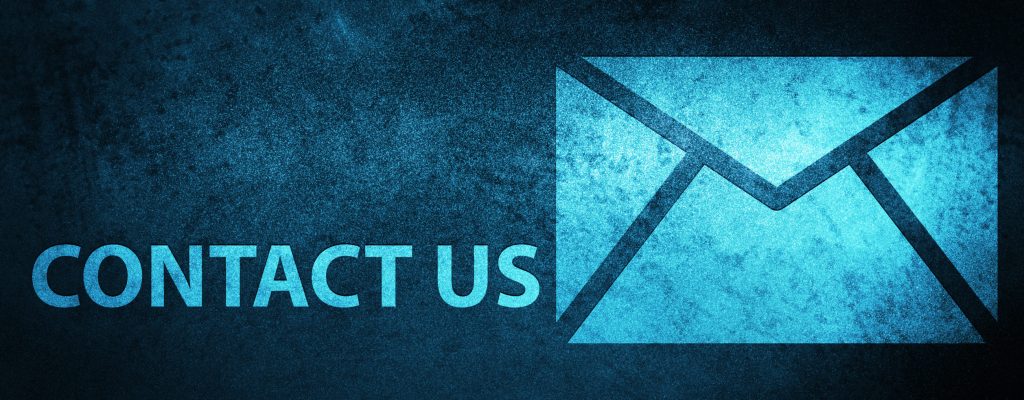 Contact us (email icon) isolated on special blue banner background abstract illustration